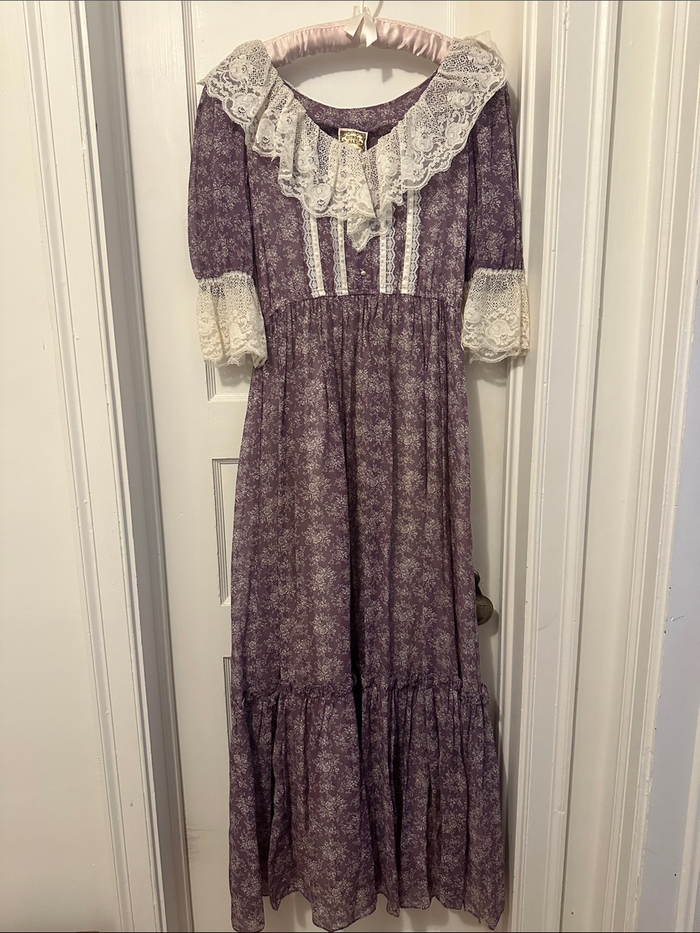 Gunne Sax Purple & Cream Floral Dress